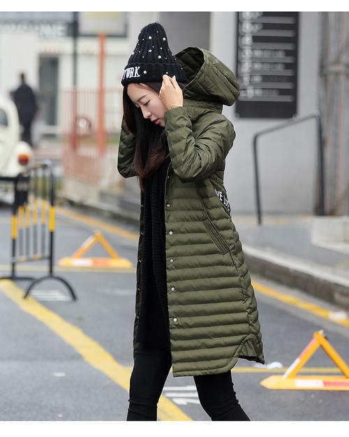 2017秋冬外套羽丝棉衣女中长款连帽轻薄韩版修身棉服